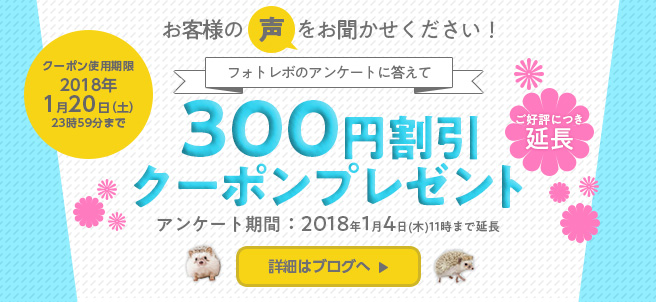 お客様の声をお聞かせください!アンケートに答えて300円クーポンプレゼント